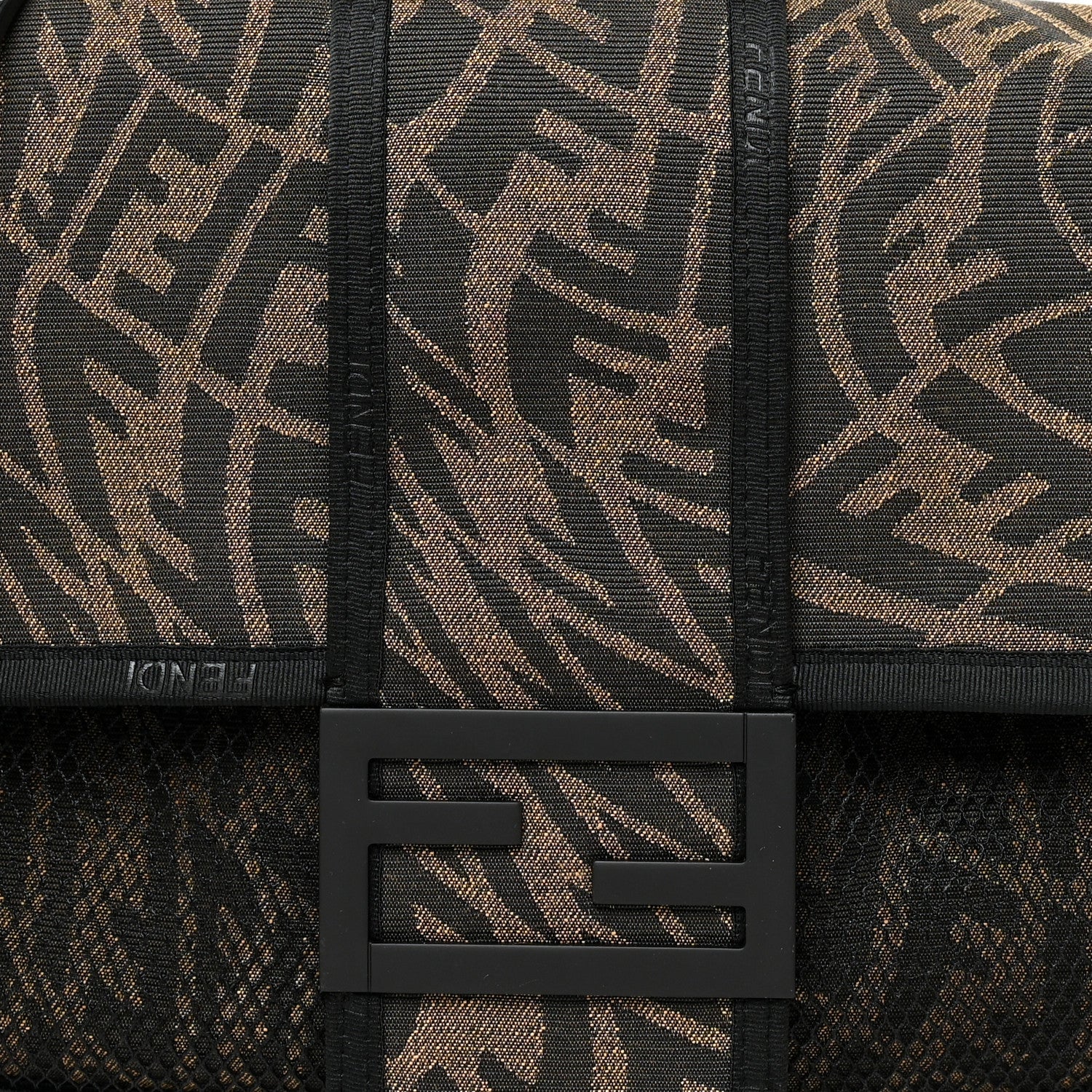 Fendi X SARAH COLEMAN Fabric Jacquard Vitello Grace FF Vertigo Woven Lanyard Large Baguette Tobacco Moro Black 7 of 10