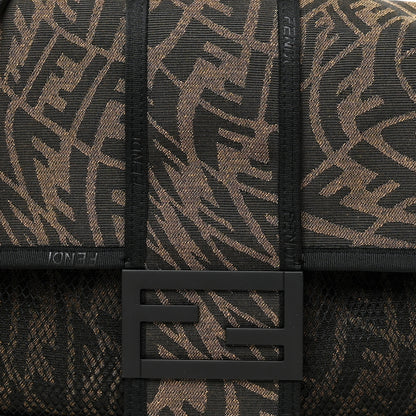 Fendi X SARAH COLEMAN Fabric Jacquard Vitello Grace FF Vertigo Woven Lanyard Large Baguette Tobacco Moro Black 7 of 10