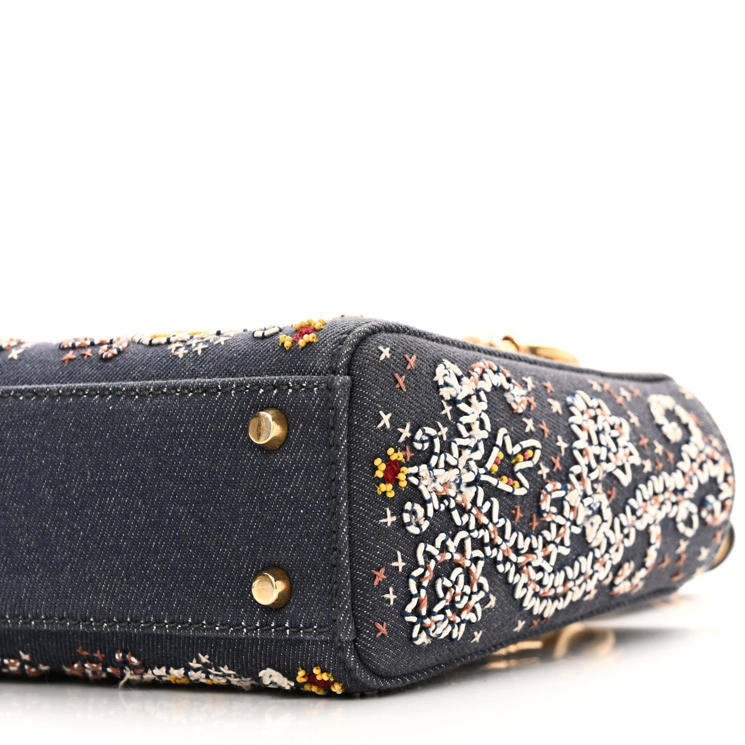 Christian Dior Denim Embroidered Beaded Mini Lady Dior Blue Multicolor 9 of 9
