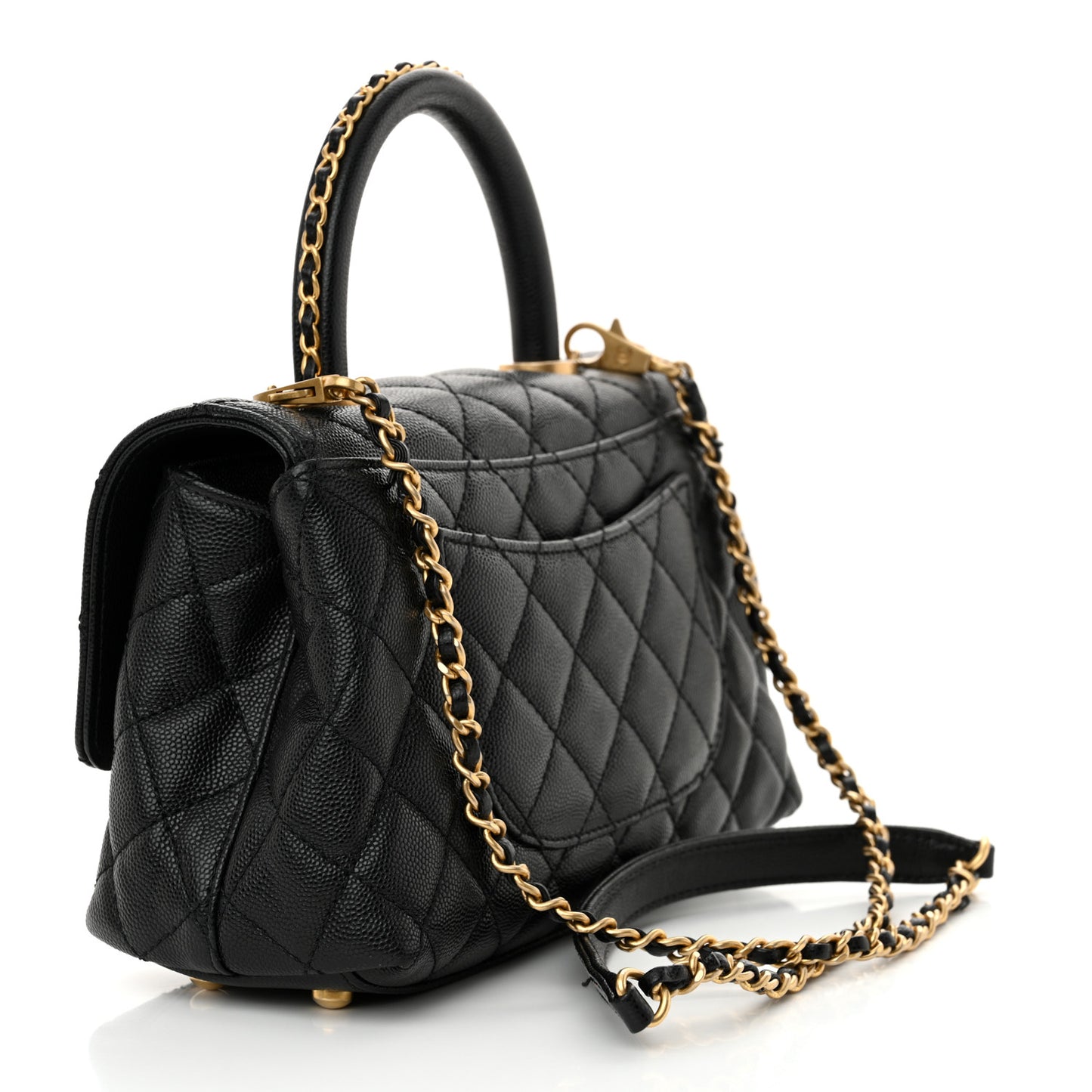 Caviar Quilted Mini Coco Chain Handle Flap Black