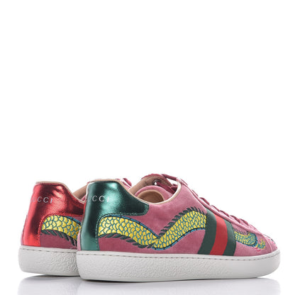 Gucci Velvet Nappa Web Dragon Embroidered Womens Ace Sneakers 36 Tibet Red 4 of 9