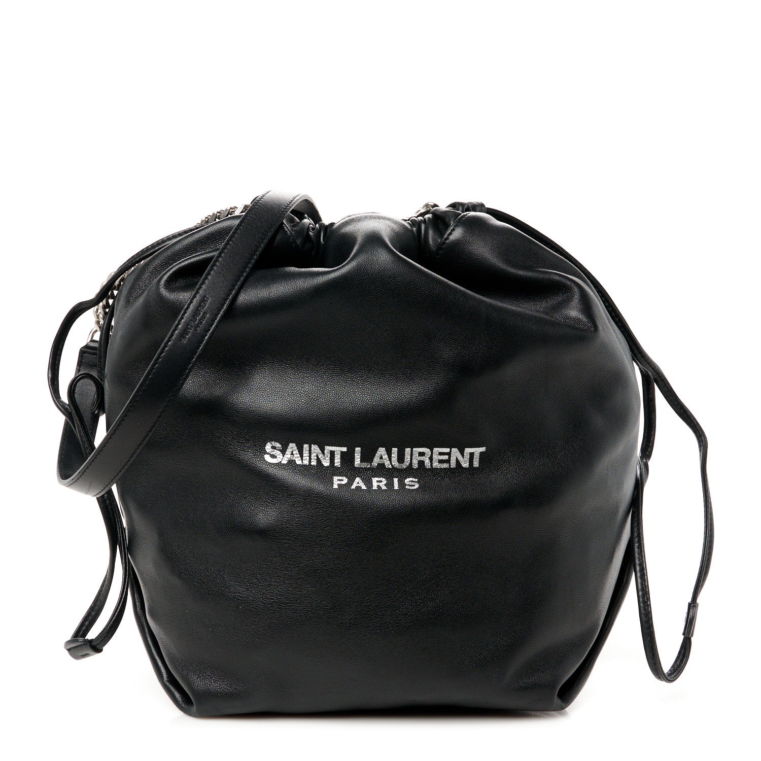 Saint Laurent Lambskin Teddy Drawstring Bag Black 1 of 14