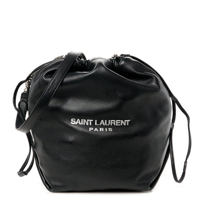 Saint Laurent Lambskin Teddy Drawstring Bag Black 1 of 14