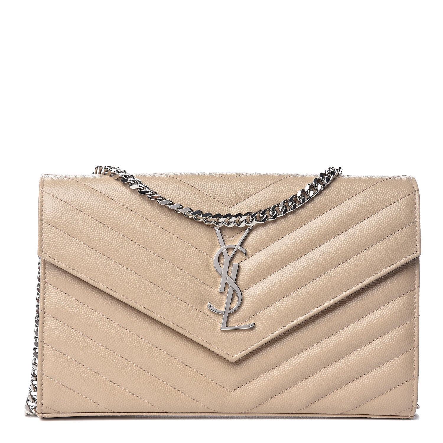 Saint Laurent Grain De Poudre Matelasse Chevron Monogram Chain Wallet Nude Powder 1 of 10