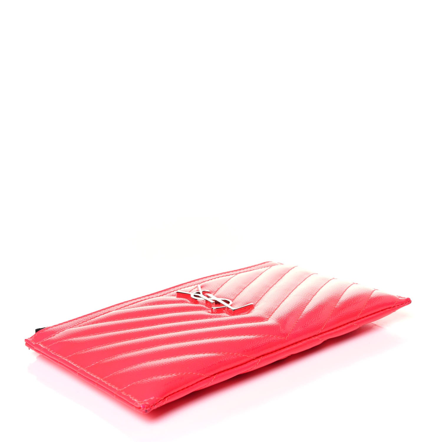 Saint Laurent Patent Grain De Poudre Matelasse Chevron Monogram Bill Pouch Neon Pink 4 of 15