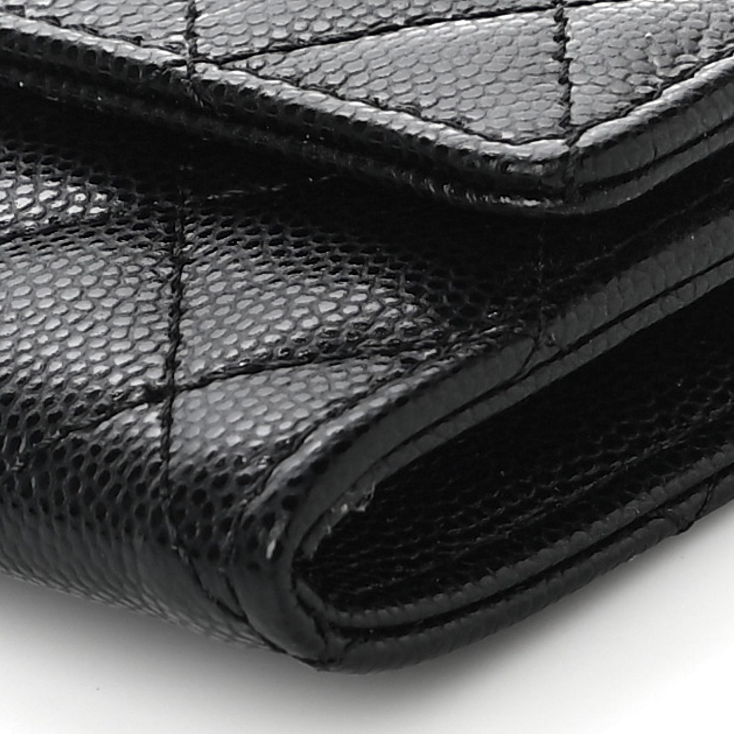 Caviar Quilted Crystal CC Flap Card Holder Black