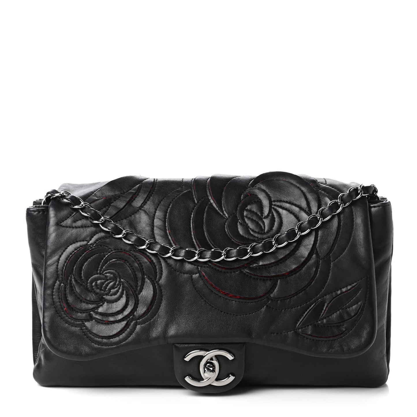 Lambskin Tweed Large Camellia Petals Flap Black