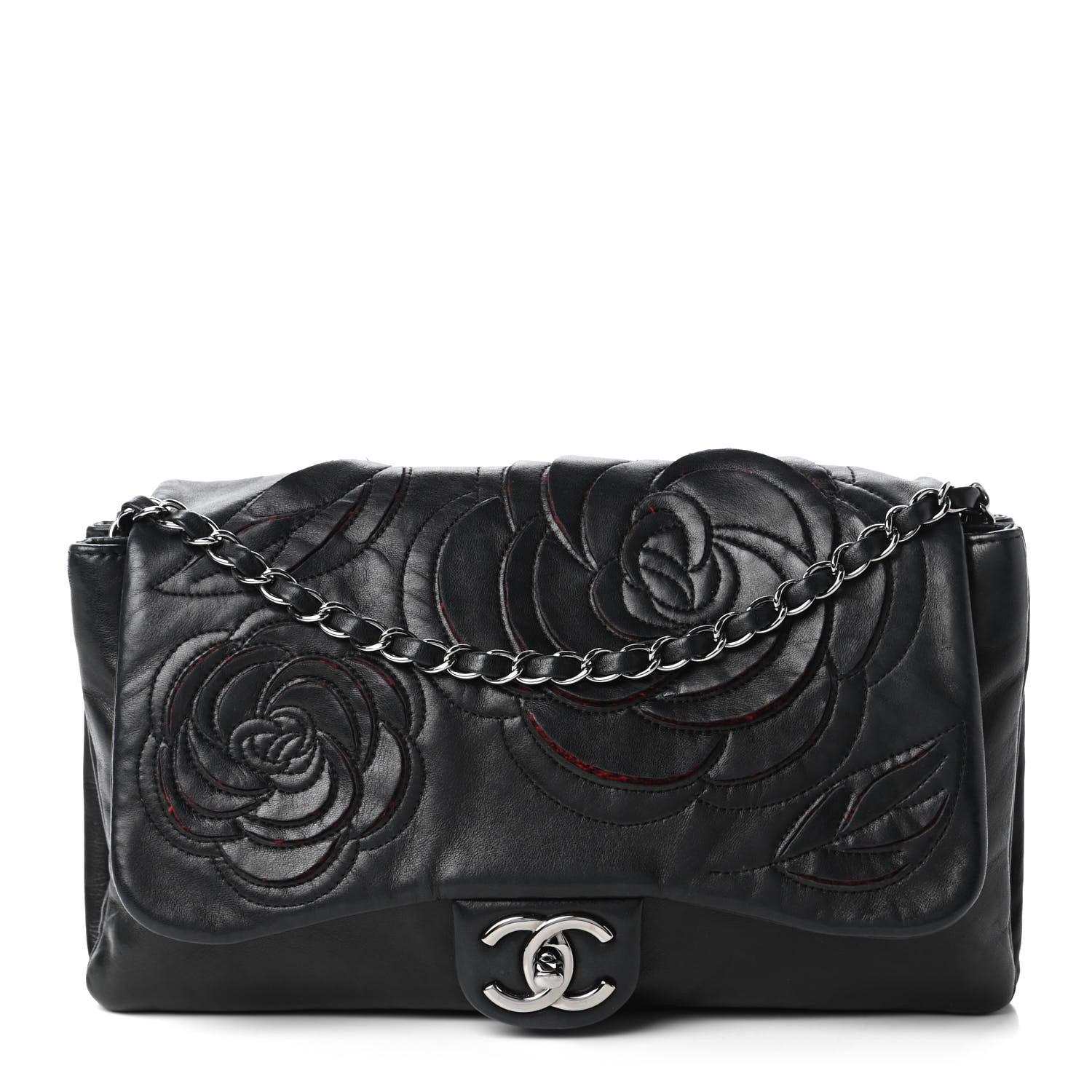 Chanel Lambskin Tweed Large Camellia Petals Flap Black 1 of 10