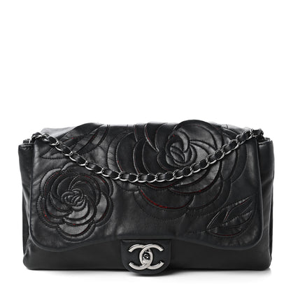 Chanel Lambskin Tweed Large Camellia Petals Flap Black 1 of 10