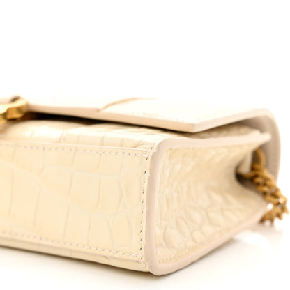 Balenciaga Shiny Calfskin Crocodile Embossed Hourglass Chain Bag Cream 9 of 10