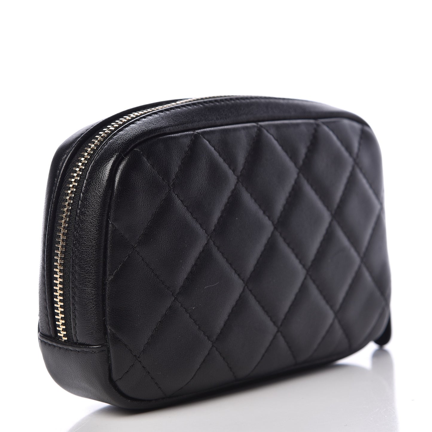 Lambskin Quilted Small Curvy Pouch Cosmetic Case Black