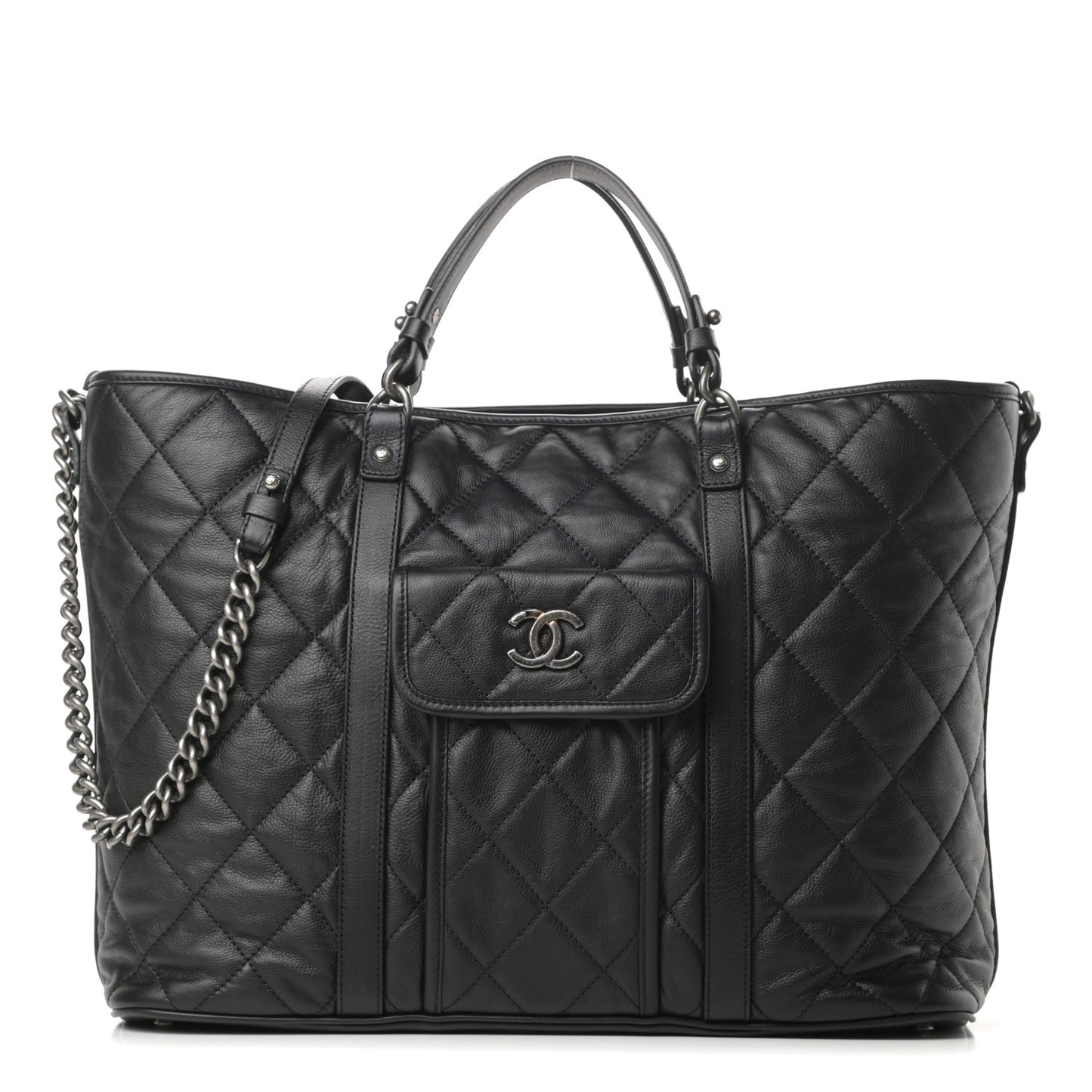 Calfskin Quilted Casual Riviera Tote Black