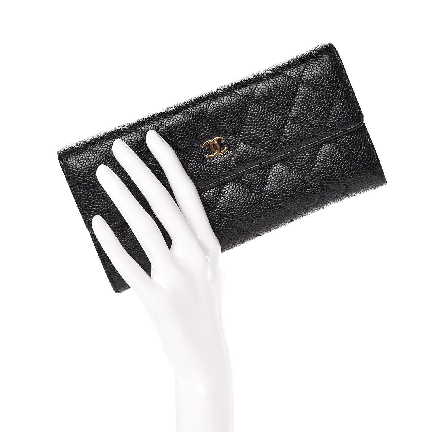 Chanel Caviar Quilted Large Gusset Flap Wallet Black 2 of 9