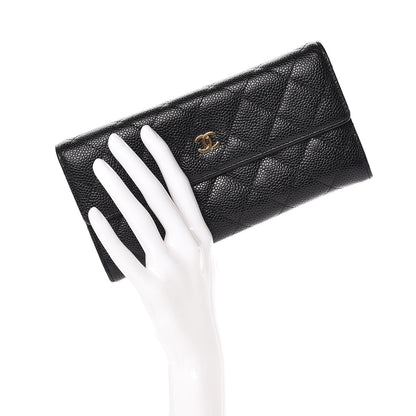 Chanel Caviar Quilted Large Gusset Flap Wallet Black 2 of 9