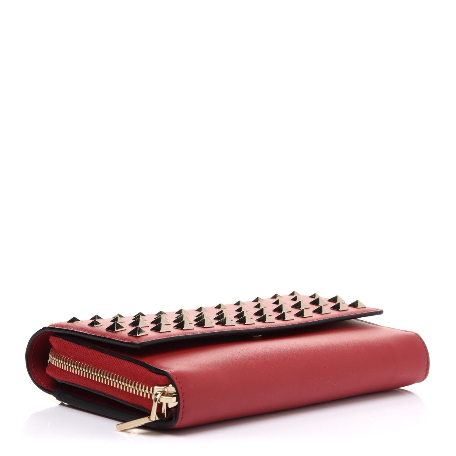 Valentino Garavani Vitello Rockstud Carry Secrets Continental Wallet On Chain Red 4 of 9