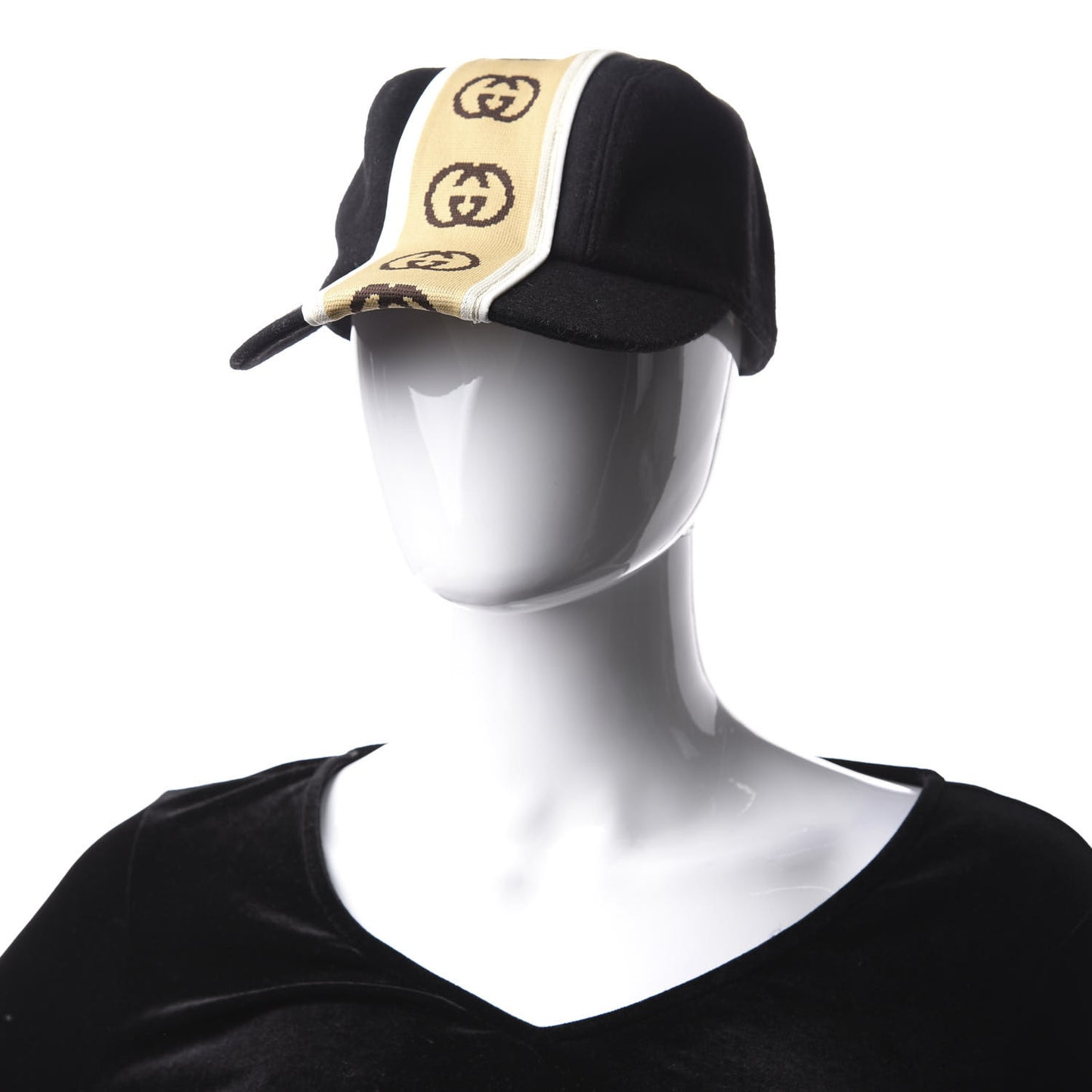 Wool Interlocking GG Stripe Baseball Hat L Black