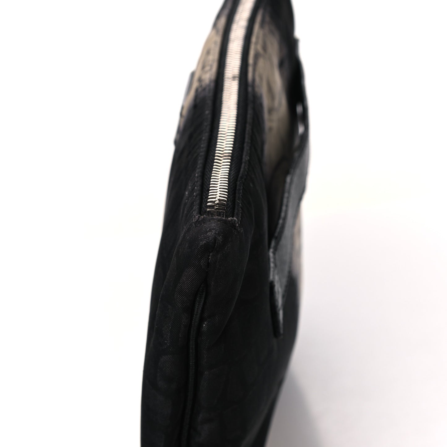 Canvas Calfskin Crocodile Printed Pouch Clutch Black Multicolor