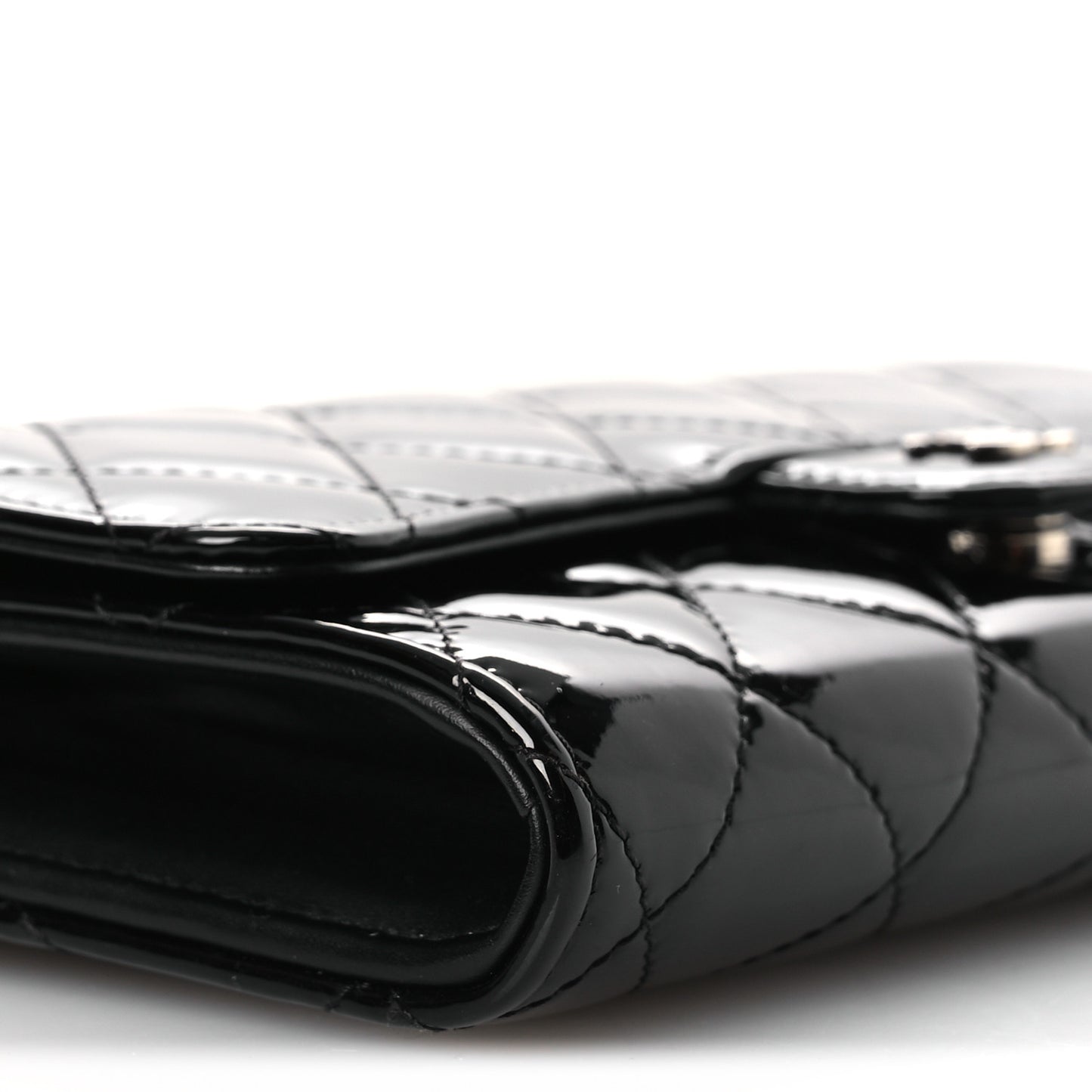 Patent Quilted Wallet On Removable Chain WOC Black