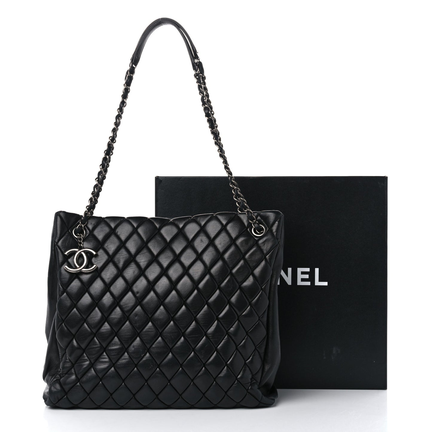 Lambskin Quilted Medium New Bubble North South Tote Black
