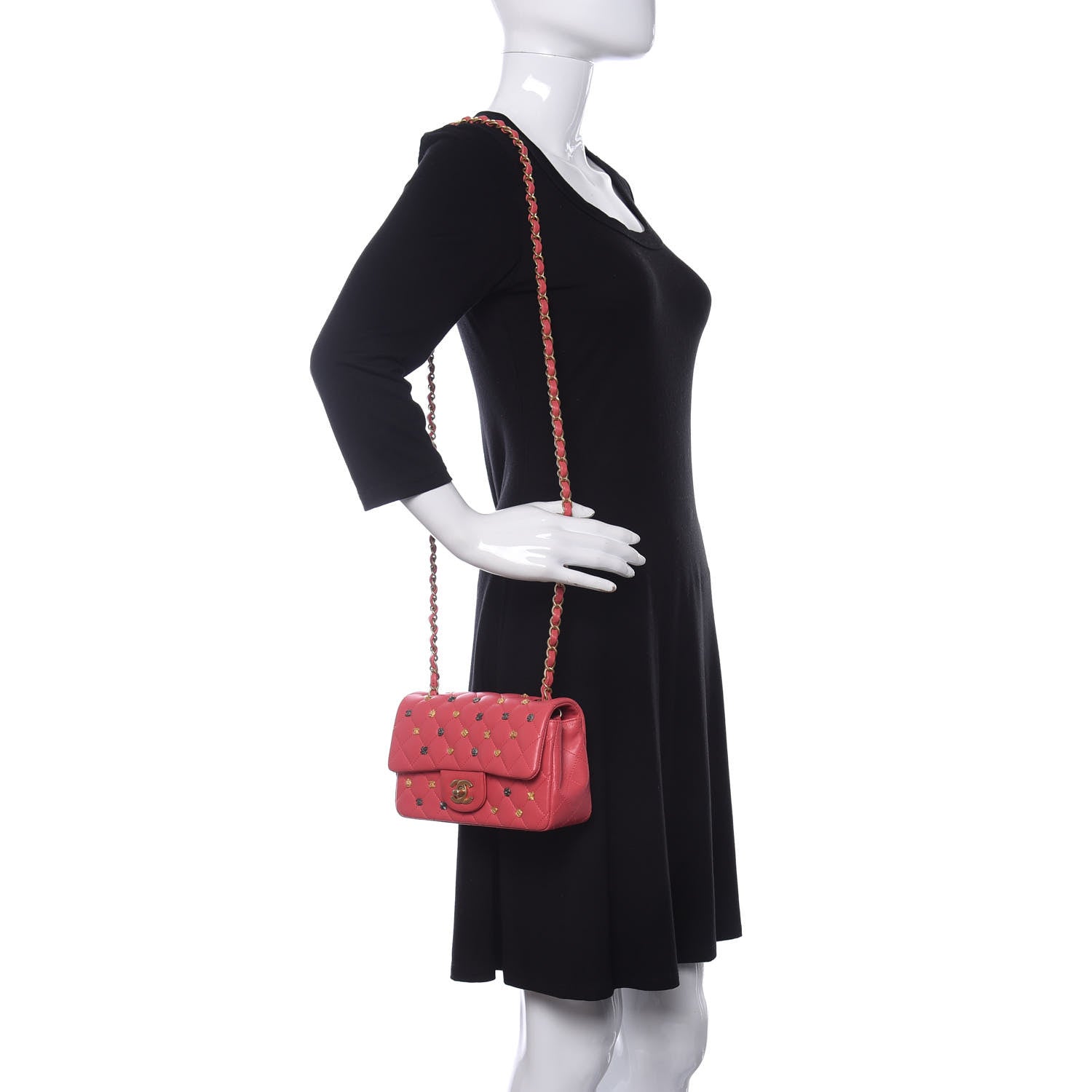 Chanel Lambskin Quilted Studded Mini Rectangular Flap Pink 2 of 11