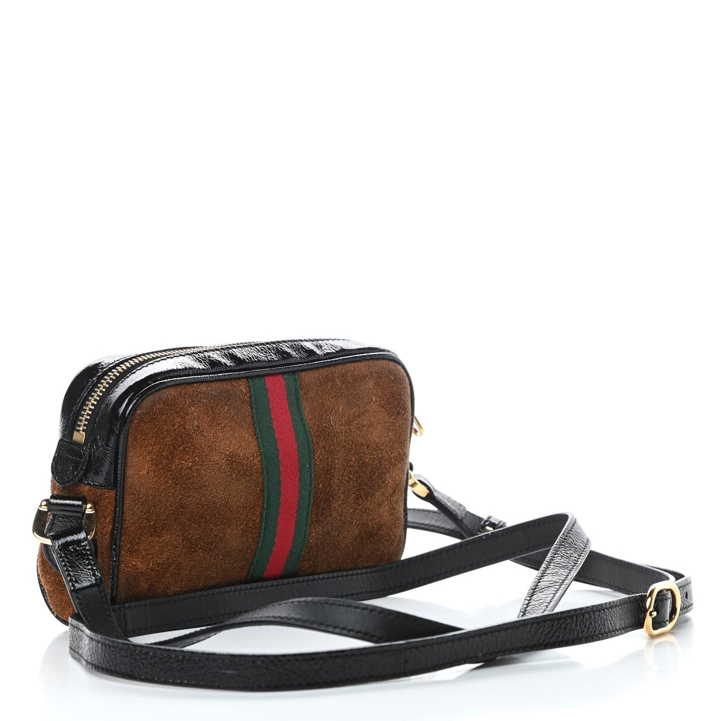 Suede Patent Web Mini Ophidia Shoulder Bag Nocciola Black