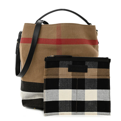 Burberry Canvas Mega Check Medium Ashby Hobo Black 1 of 10