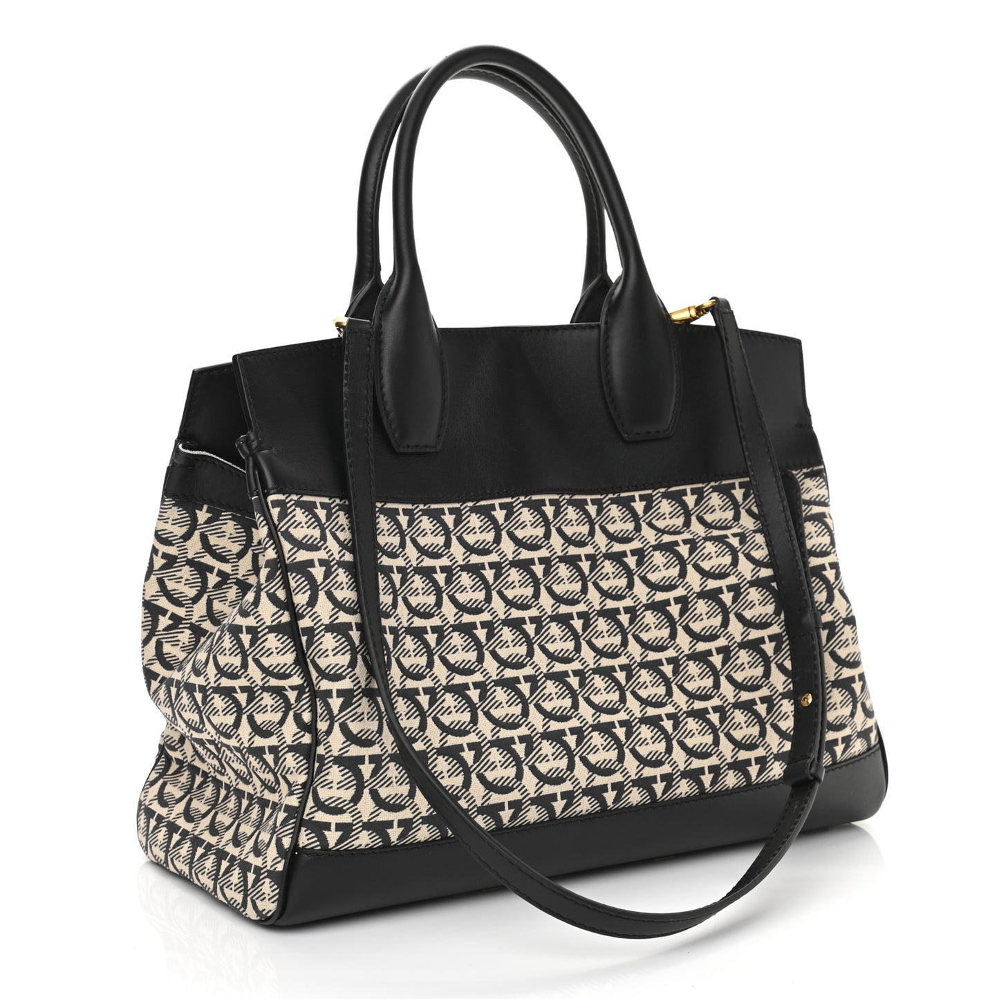 Canvas Calfskin Gancini The Studio Bag Black Beige