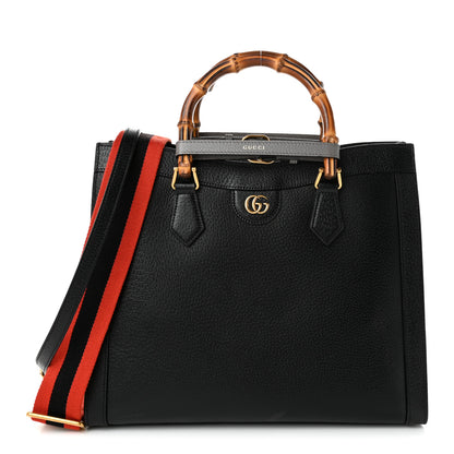 Gucci Textured Dollar Calfskin Web Medium Diana Tote Bag Black Dusty Grey 1 of 10