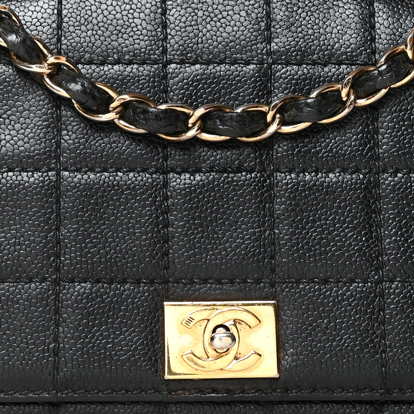Caviar Square Stitched Small Flap Black