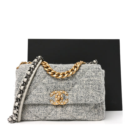 Chanel Tweed Quilted Medium Chanel 19 Flap Grey Ecru 11 of 11