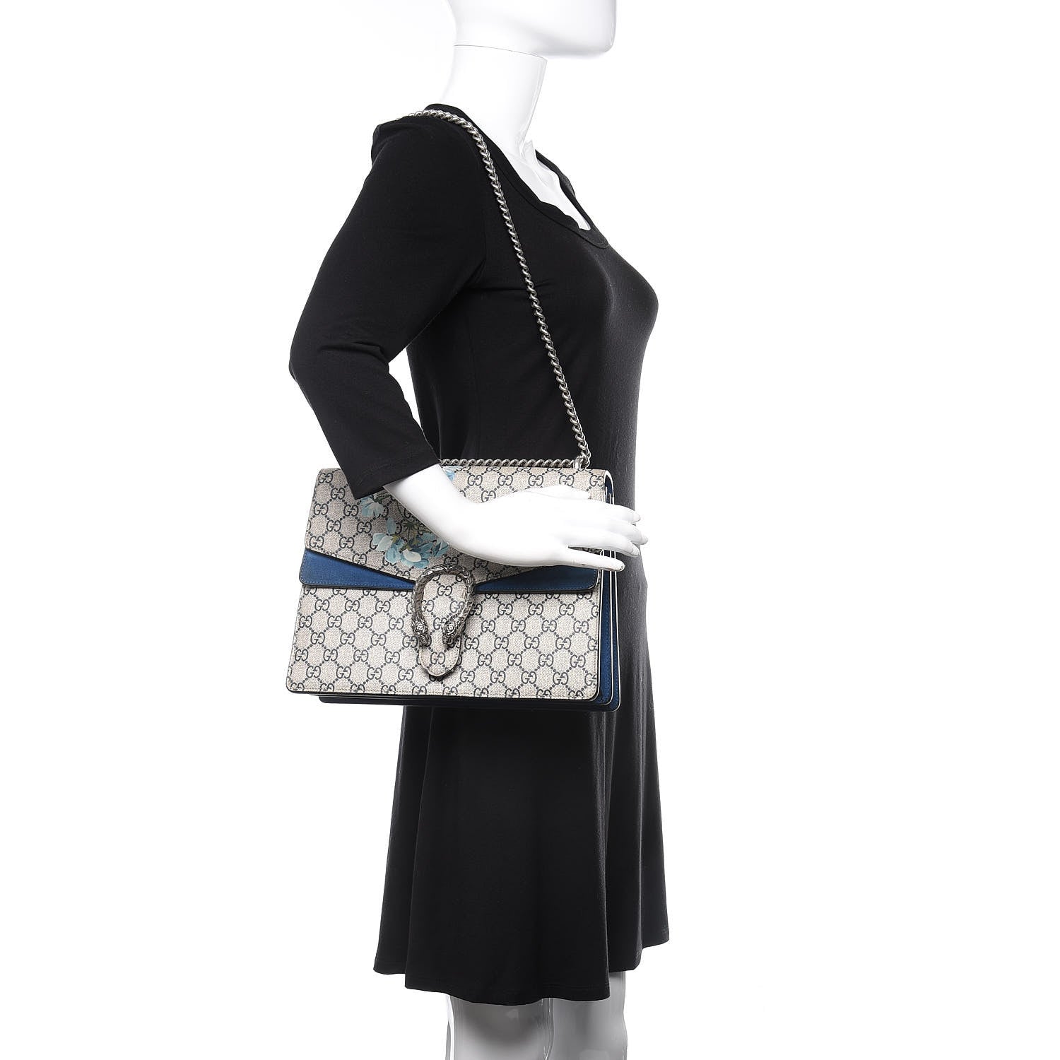 Gucci GG Supreme Monogram Blooms Medium Dionysus Shoulder Bag Beige Navy Vintage Blue 2 of 15