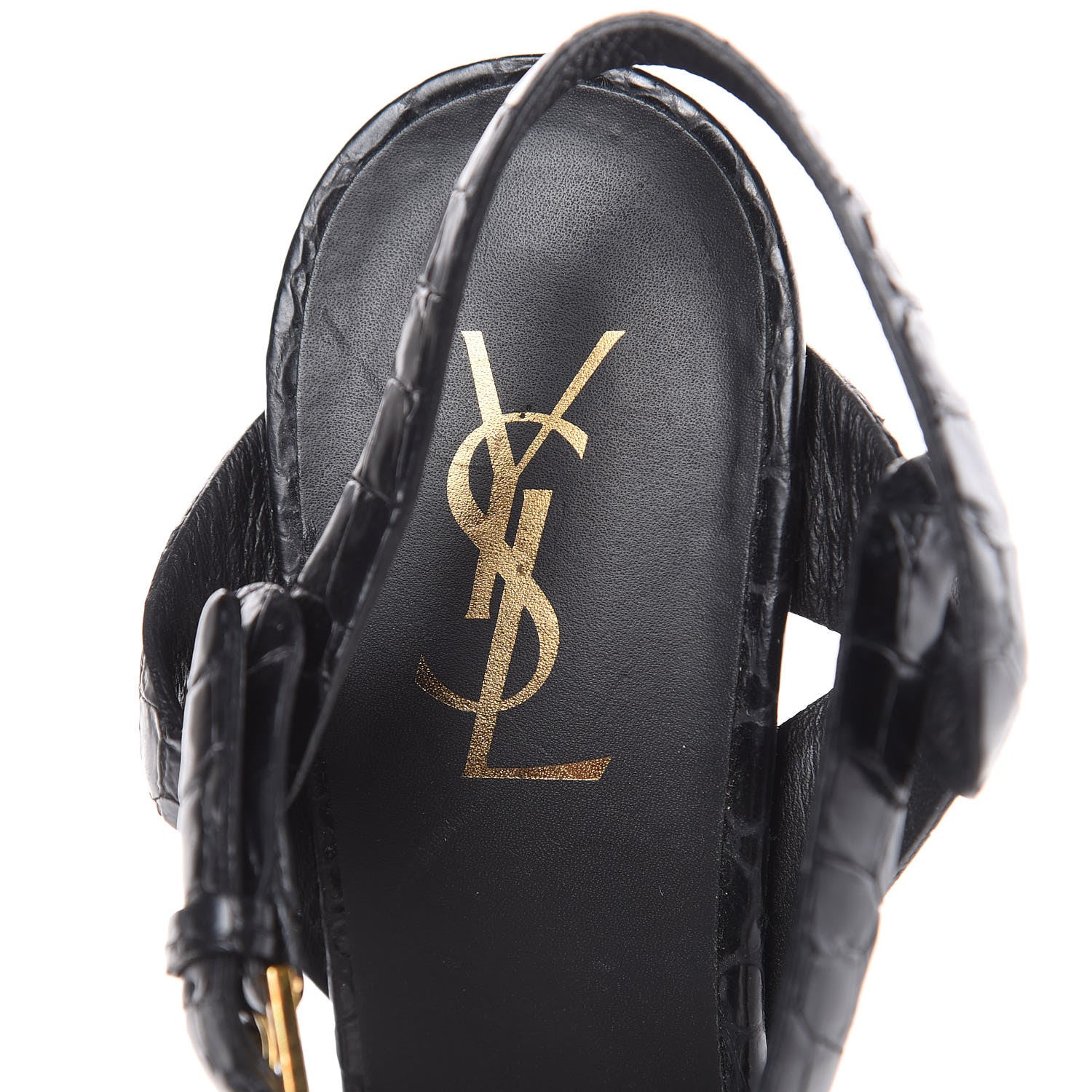 Saint Laurent Calfskin Crocodile Embossed Tribute 105 Platform Sandals 40 Black 7 of 11