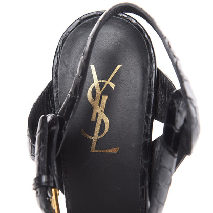 Saint Laurent Calfskin Crocodile Embossed Tribute 105 Platform Sandals 40 Black 7 of 11