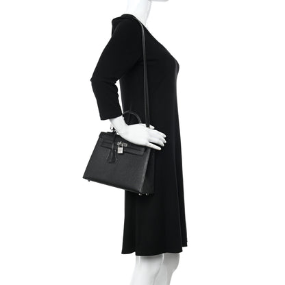 Hermes Chevre Mysore Horseshoe Kelly Sellier 25 Black Gris Perle 2 of 10