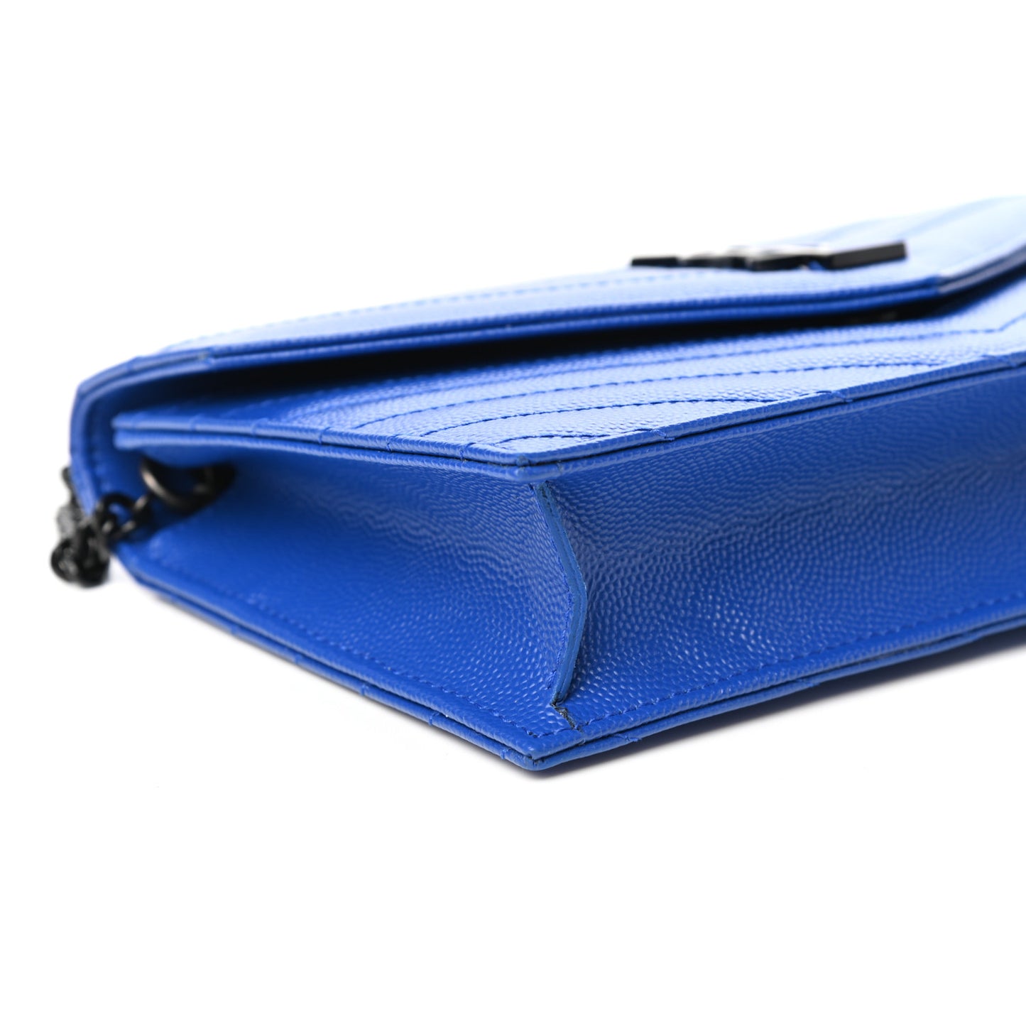 Grain De Poudre Matelasse Chevron Monogram Envelope Chain Wallet Blue Majorelle