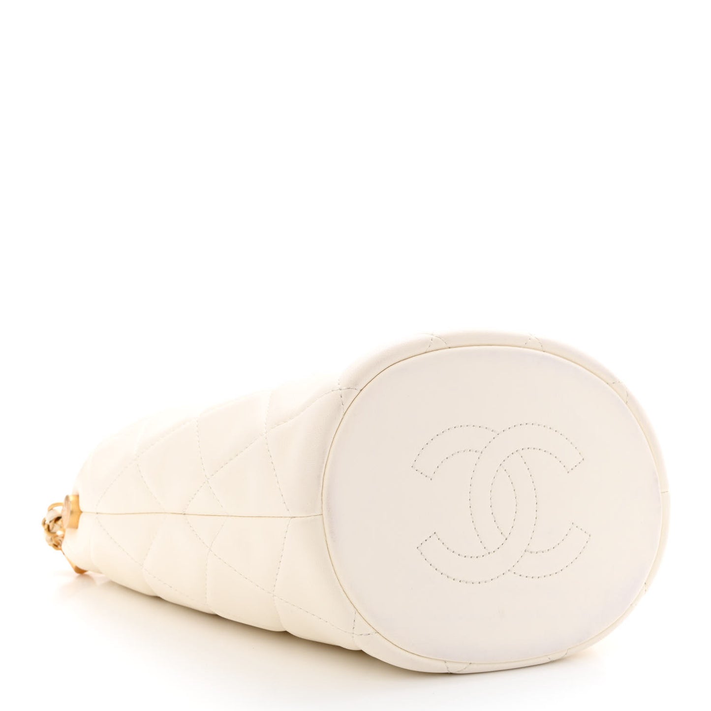 Lambskin Quilted My Perfect Chain Bucket Drawstring Bag White