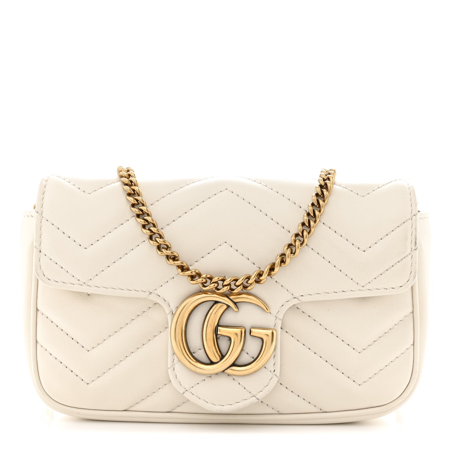Gucci Calfskin Matelasse Super Mini GG Marmont Shoulder Bag White 1 of 11