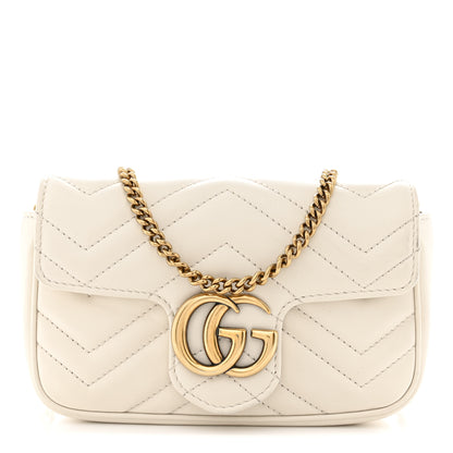 Gucci Calfskin Matelasse Super Mini GG Marmont Shoulder Bag White 1 of 11