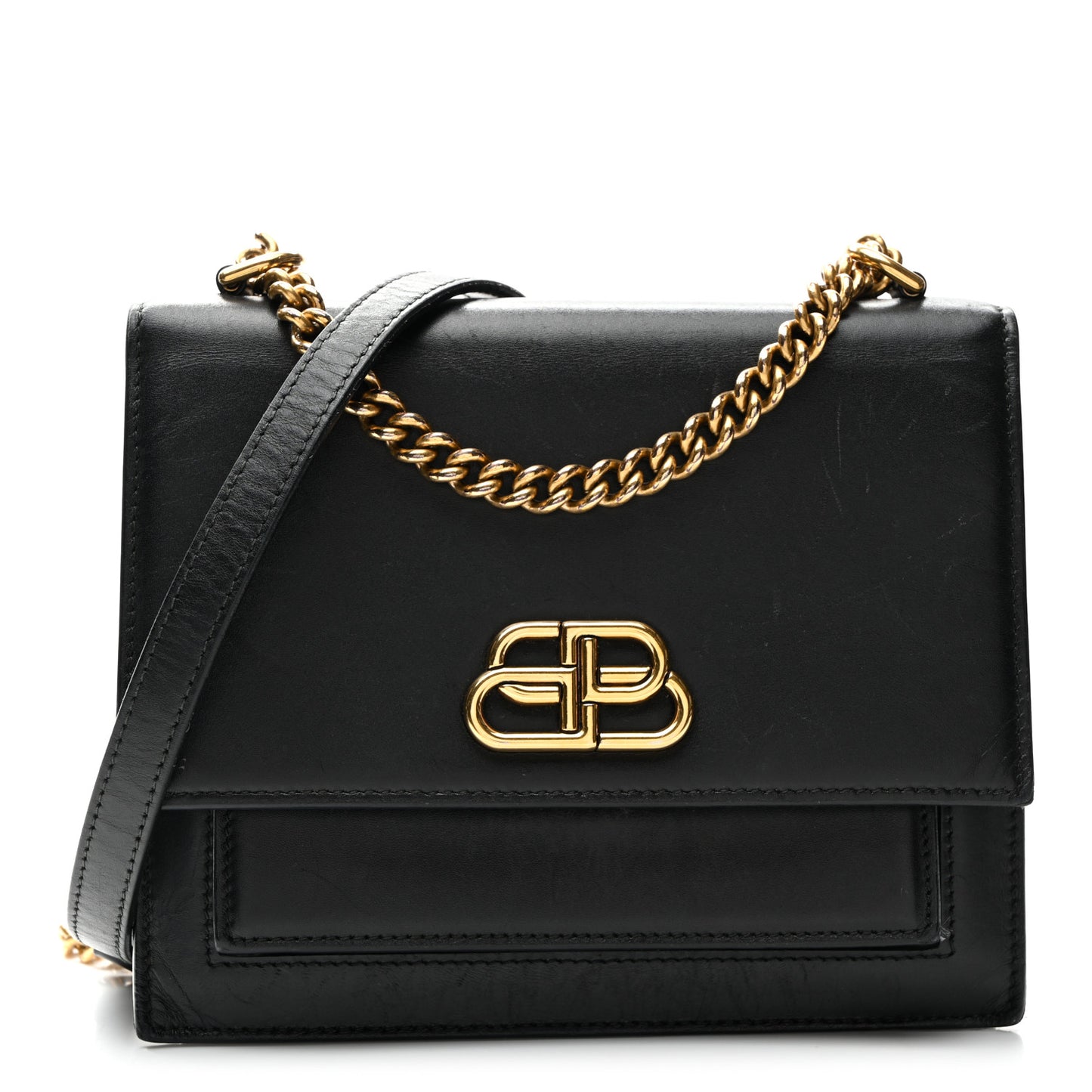 Box Calfskin S Sharp Chain Shoulder Bag Black