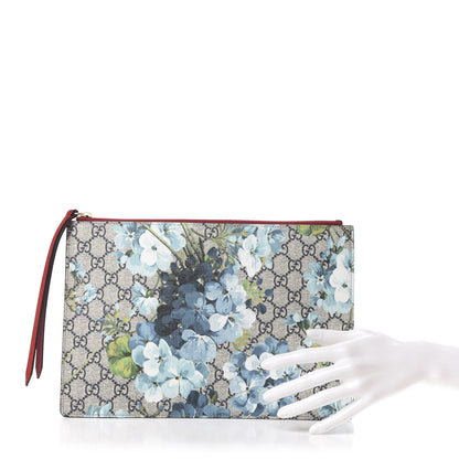 Gucci GG Supreme Monogram Blooms Suede Large Zip Pouch Blue 2 of 10