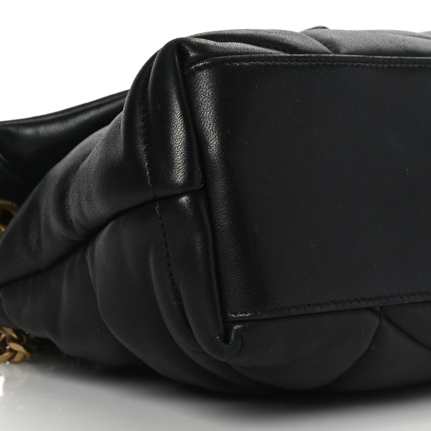 Lambskin Quilted Small Loulou Puffer Monogram Chain Satchel Black