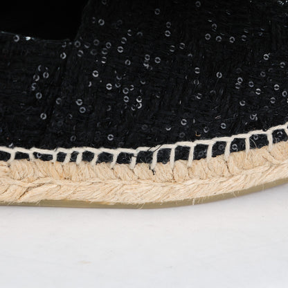 Chanel Tweed Patent Goatskin Sequin CC Espadrilles 38 Black 12 of 14