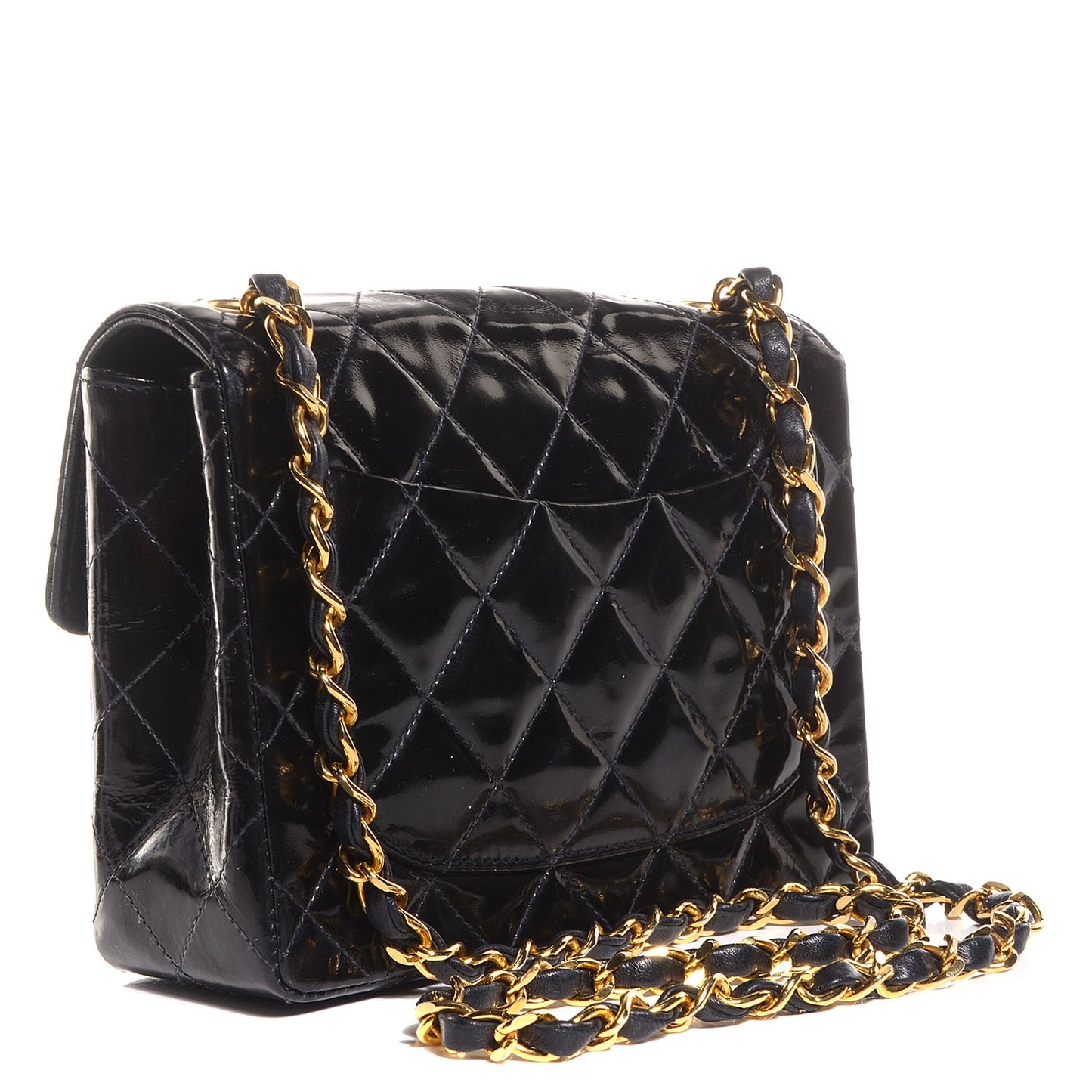 Patent Calfskin Quilted Mini Square Flap Black