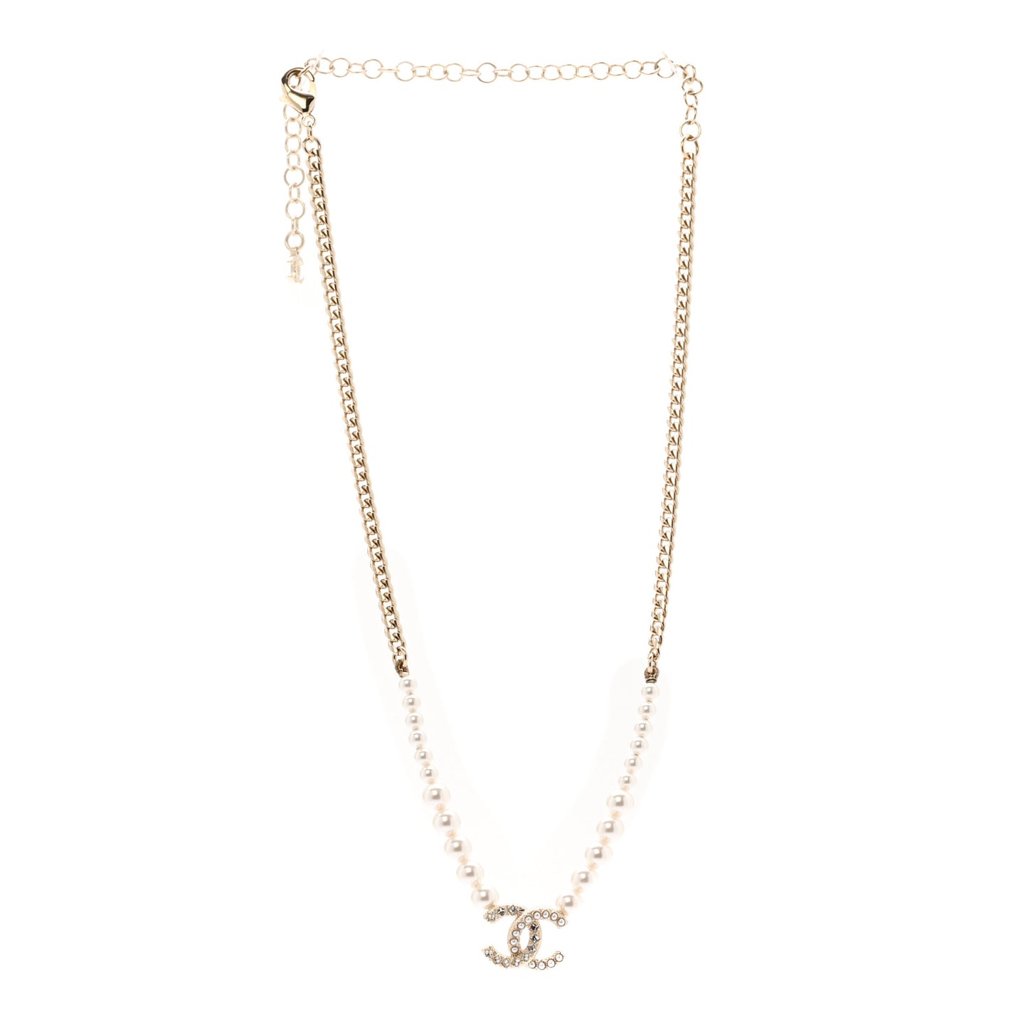 Pearl Crystal CC Short Necklace Gold