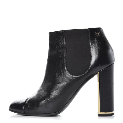 Chanel Crinkled Calfskin Cap Toe CC Short Ankle Boots 39 Black 1 of 12