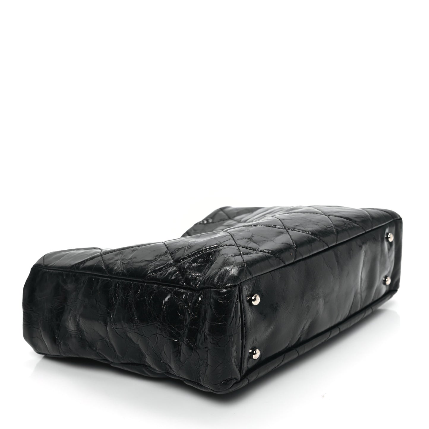 Glazed Calfskin Lambskin Quilted Portobello Tote Black Grey
