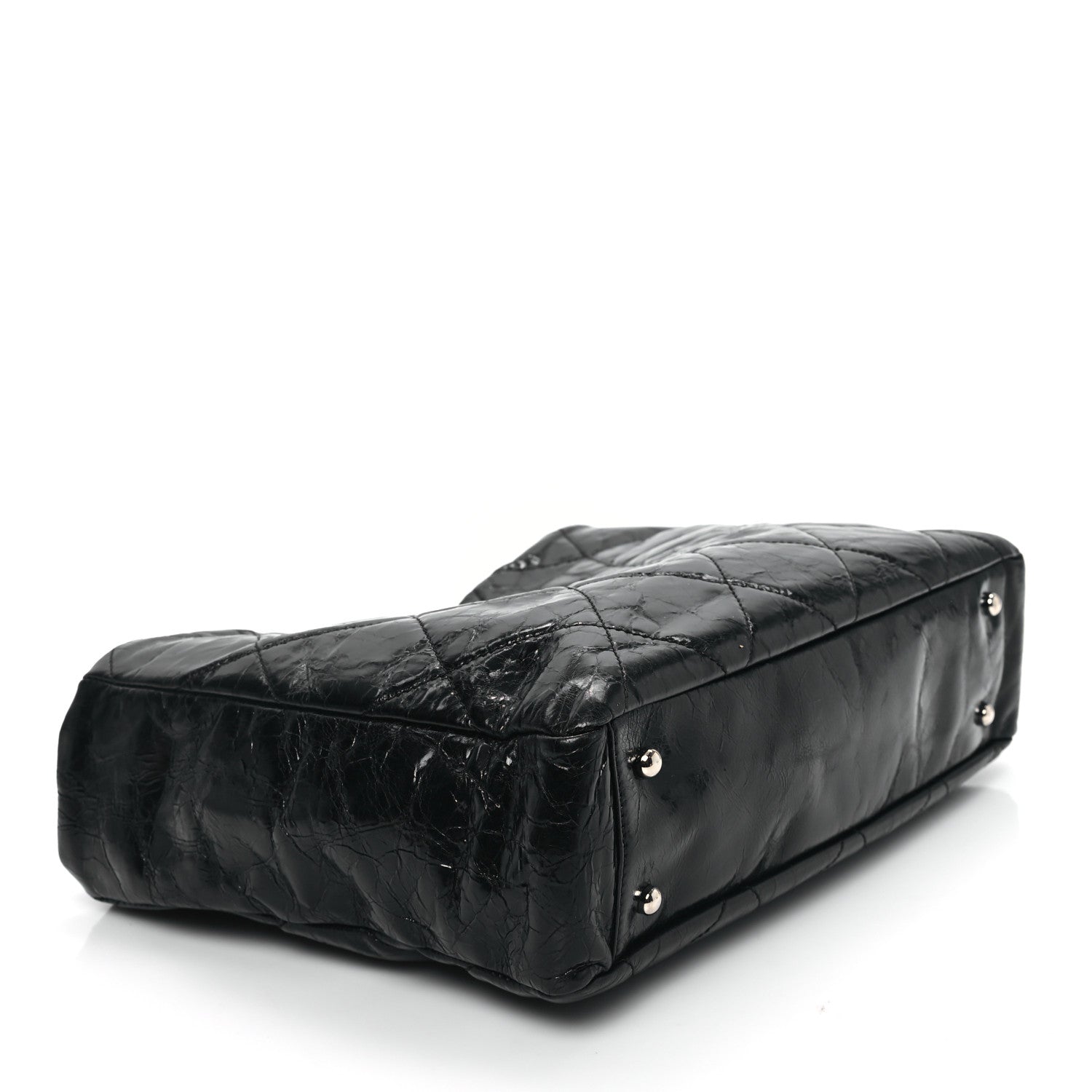Chanel Glazed Calfskin Lambskin Quilted Portobello Tote Black Grey 4 of 11