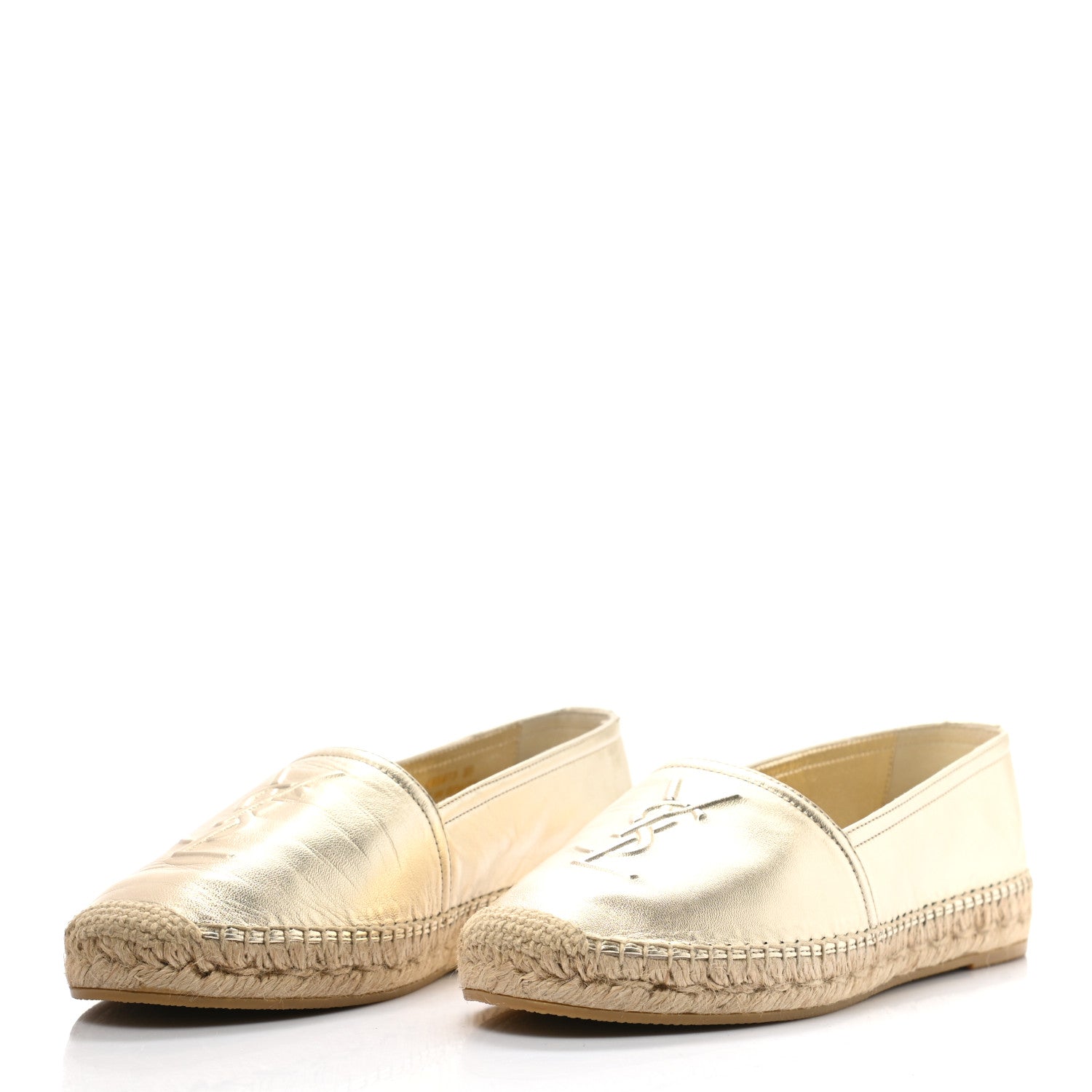 Saint Laurent Metallic Lambskin Monogram Espadrilles 38 Platino 3 of 8