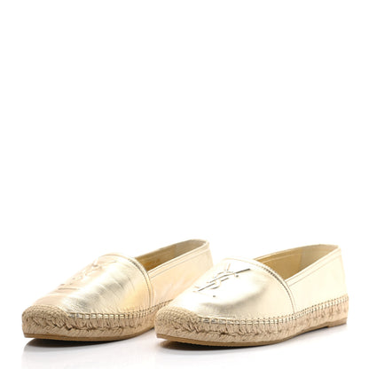 Saint Laurent Metallic Lambskin Monogram Espadrilles 38 Platino 3 of 8