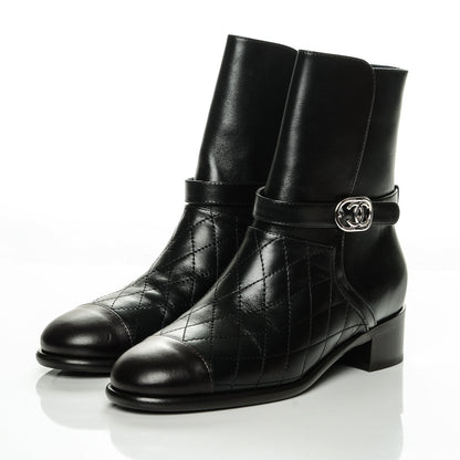Chanel Calfskin Quilted Cap Toe Boots 37 Black Brown 3 of 7